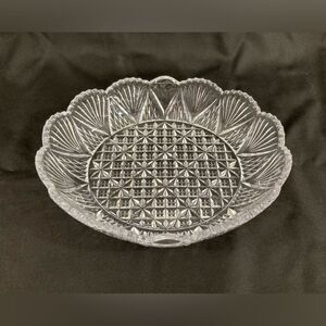 Vintage Mikasa Clear Glass Serving Dish 7.5" Georgetown Fan Criss Cross Sawtooth